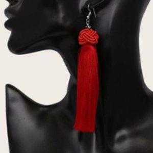 Red Tassel Drop Earrings, Long red Tassel earrings